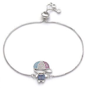 Little Boy Son Mom Multi-Color Pave Cubic Zirconia Silver Bracelet